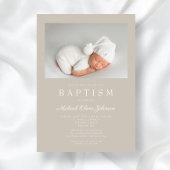 Taupe Beige Moderne Foto Taufe Einladung