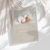 Taupe Beige Moderne Foto Taufe Einladung