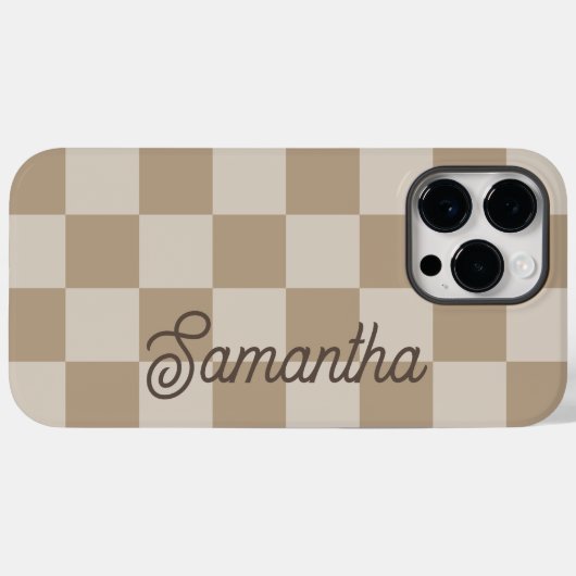 Taupe Beige Schachbretter Script Name Case-Mate iPhone Hülle (Rückseite (Horizontal))