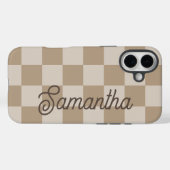 Taupe Beige Schachbretter Script Name Case-Mate iPhone Hülle (Rückseite (Horizontal))