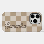 Taupe Beige Schachbretter Script Name Case-Mate iPhone Hülle (Rückseite (Horizontal))
