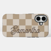 Taupe Beige Schachbretter Script Name Case-Mate iPhone Hülle (Rückseite (Horizontal))