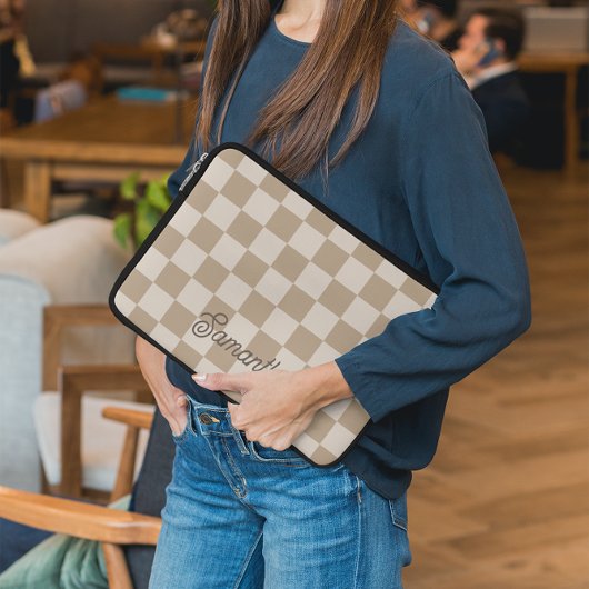 Taupe Beige Schachbretter Script Name Laptopschutzhülle