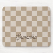 Taupe Beige Schachbretter Script Name Mousepad (Vorne)