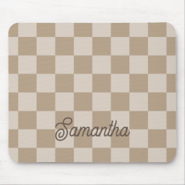Taupe Beige Schachbretter Script Name Mousepad