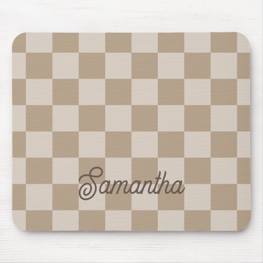 Taupe Beige Schachbretter Script Name Mousepad (Vorne)