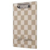 Taupe Beige Schachbretter Skriptname Personalisier Klemmbrett (Links)