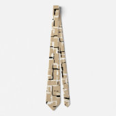 Taupe Beige Schwarz-weißes Abstraktes Muster Krawatte (Vorderseite)