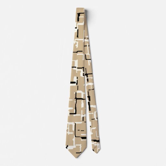 Taupe Beige Schwarz-weißes Abstraktes Muster Krawatte (Vorderseite)