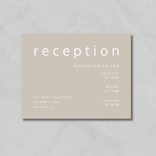 Taupe Beige Typografie Elegante Wedding Empfang Begleitkarte