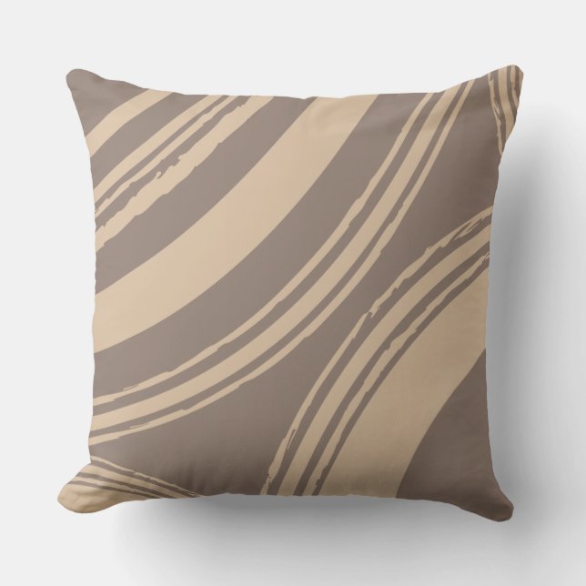 Taupe Beige Wave Circles Kissen (Vorderseite)