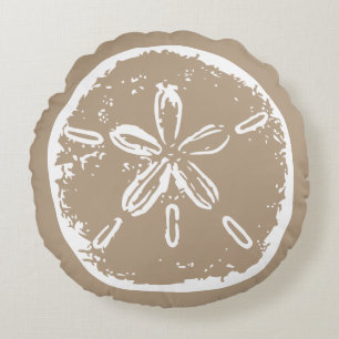 Taupe beige weißes sanddollar Seashell-Wurfskisse Rundes Kissen