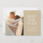 Taupe Best Day Ever Wedding Ankündigung (Vorderseite)