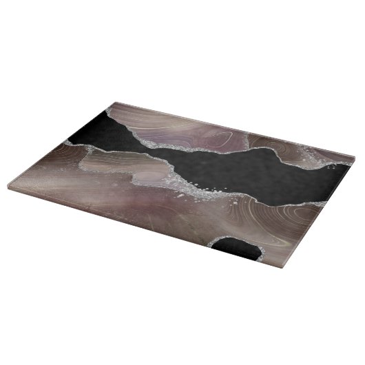Taupe & Black Agate Silver Glitzer Landschaft Schneidebrett (Ecke)