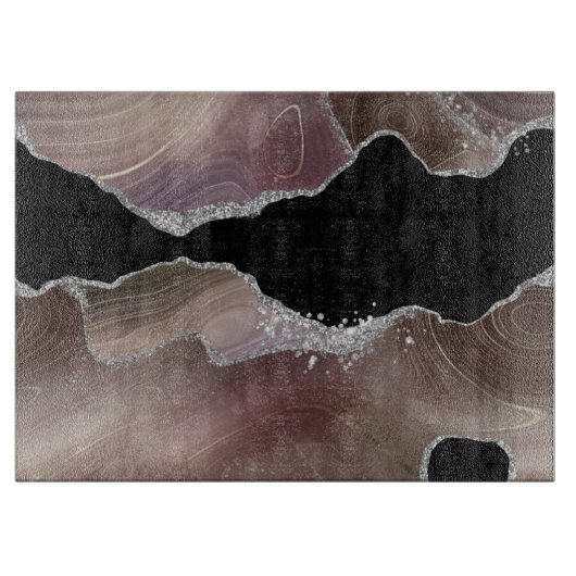 Taupe & Black Agate Silver Glitzer Landschaft Schneidebrett (Vorderseite)