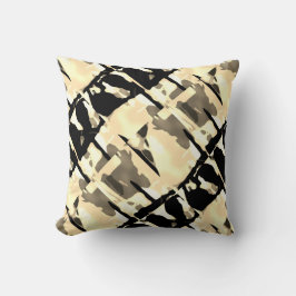 Taupe Black Beige Abstrakte große Fliesen Kissen
