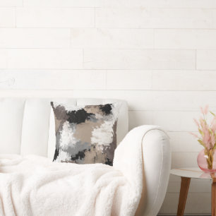 Taupe Black Gray Abstrakte Pinselstriche Kissen
