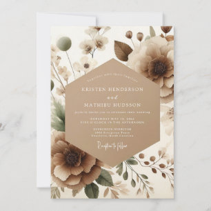 Taupe Bloom Romantische Hochzeit Einladung