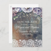 Taupe, Blue und Maroon Floral Save the Date rustik Ankündigungspostkarte (Vorne/Hinten)