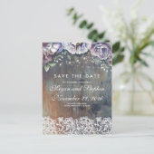 Taupe, Blue und Maroon Floral Save the Date rustik Ankündigungspostkarte (Stehend Vorderseite)