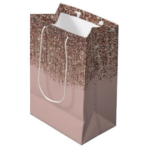 Taupe Blush Pink Rose Bronze Gold Glitzer Glam Mittlere Geschenktüte