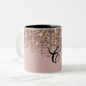 Taupe Blush Pink Rose Bronze Gold Glitzer Glam Zweifarbige Tasse (Vorderseite Links)