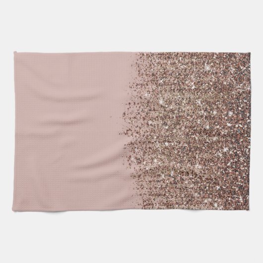 Taupe Blush Pink Rose Gold Bronze Glitzer Cascade Geschirrtuch (Horizontal)