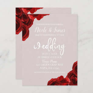 Taupe Blush Red Watercolor Rose Moderne Hochzeit Einladung