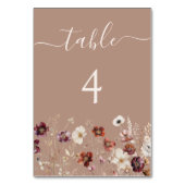 Taupe Boho Fall Wildblume Wedding Tischnummer (Vorderseite)