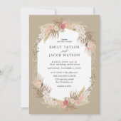 Taupe Boho Floral Wedding Einladung (Vorderseite)