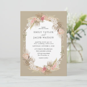 Taupe Boho Floral Wedding Einladung