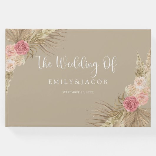 Taupe Boho Floral Wedding Gästebuch (Vorderseite)