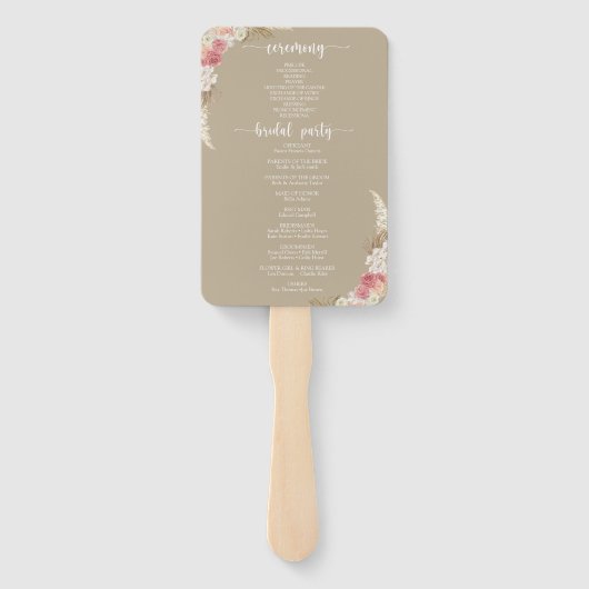 Taupe Boho Floral Wedding Program Hand Fan Fächer (Rückseite)