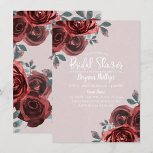 Taupe Bordeaux Aquarellrosen Brautdusche Einladung