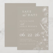 Taupe Botanical Minimal Wedding Save the Date (Vorne/Hinten)