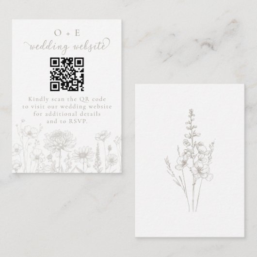Taupe Botanical Minimal Wedding Website QR Code Begleitkarte (Vorne/Hinten)