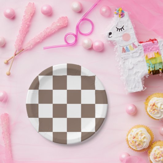 Taupe braun/weiß kariert pappteller (Party)