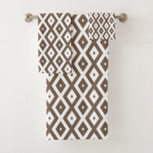 Taupe-braunes und weißes Diamantmuster Badhandtuch Set