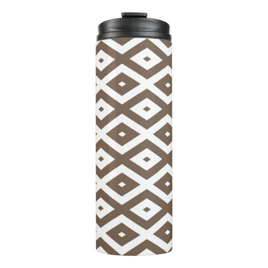 Taupe-braunes und weißes Diamantmuster Thermosbecher (Vorderseite)