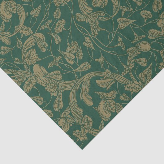 Taupe-Brocade-Design auf Aquamarinem Gewebepapier Seidenpapier (Ausschnitt)