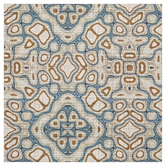 Taupe Brown Aquamarin Blue Bali Batik Style Muster Stoff (Muster)