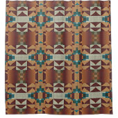 Taupe Brown Aquamarin Blue Green Tribal Art Muster Duschvorhang (Vorderseite)