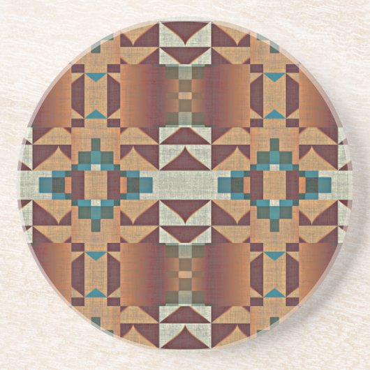 Taupe Brown Aquamarin Blue Green Tribal Art Muster Getränkeuntersetzer (Vorne)