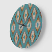 Taupe Brown Blue Aquamarin Orange Tribal Art Muste Große Wanduhr (Winkel)