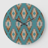 Taupe Brown Blue Aquamarin Orange Tribal Art Muste Große Wanduhr (Vorderseite)
