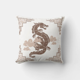 Taupe Brown Chinoiserie Dragon and Clouds Kissen