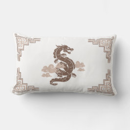 Taupe Brown Chinoiserie Dragon and Clouds Lendenkissen