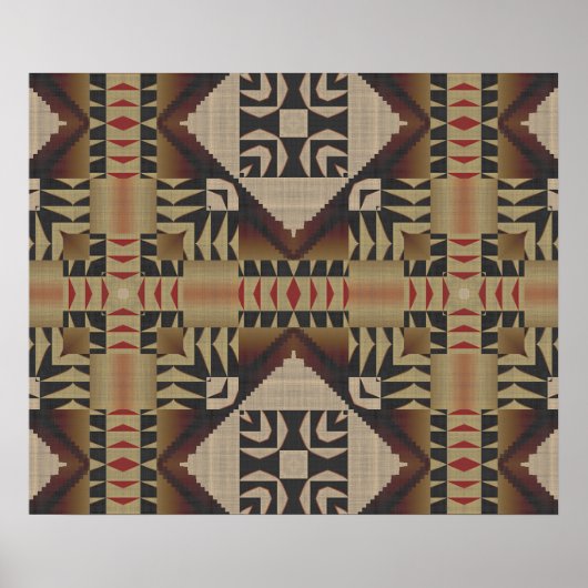 Taupe Brown Dark Red Black Ethnic Tribal Mosaik Poster (Vorne)