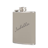 Taupe Brown Elegante Script Name Wedding Party Flachmann (Links)