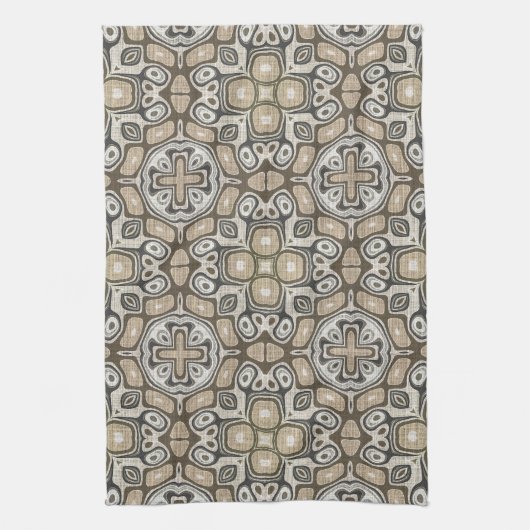 Taupe Brown Gray Beige Angesagte Bohemische Kunst Geschirrtuch (Vertikal)